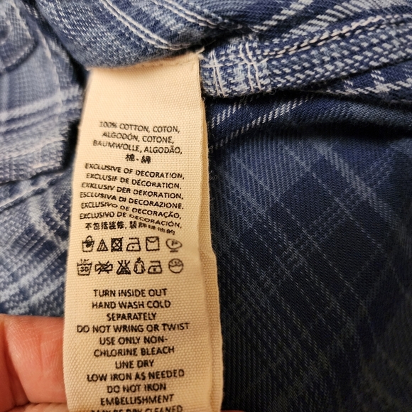 Free People Embellished Blue Plaid Buttondown Tunic Top S - Picture 12 of 16